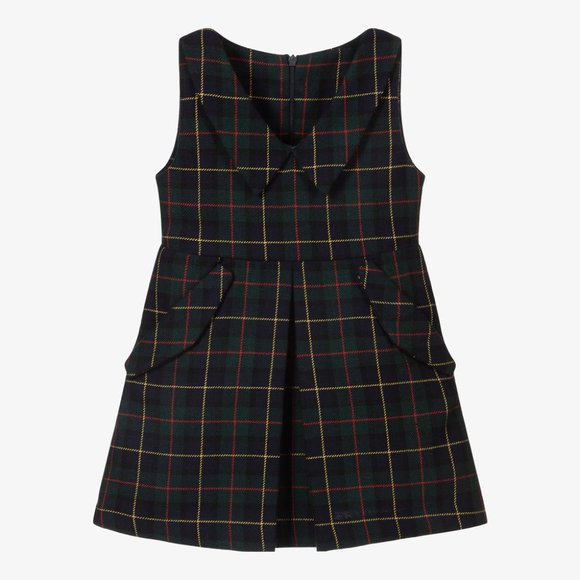 GREEN & BLUE TARTAN WOOL DRESS - Picture 1 of 4